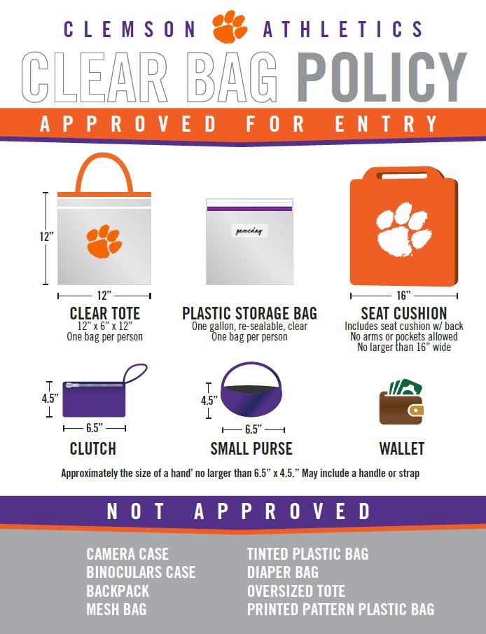 CLEMSON CLEAR BAG POLICY AT LITTLEJOHN COLISEUM